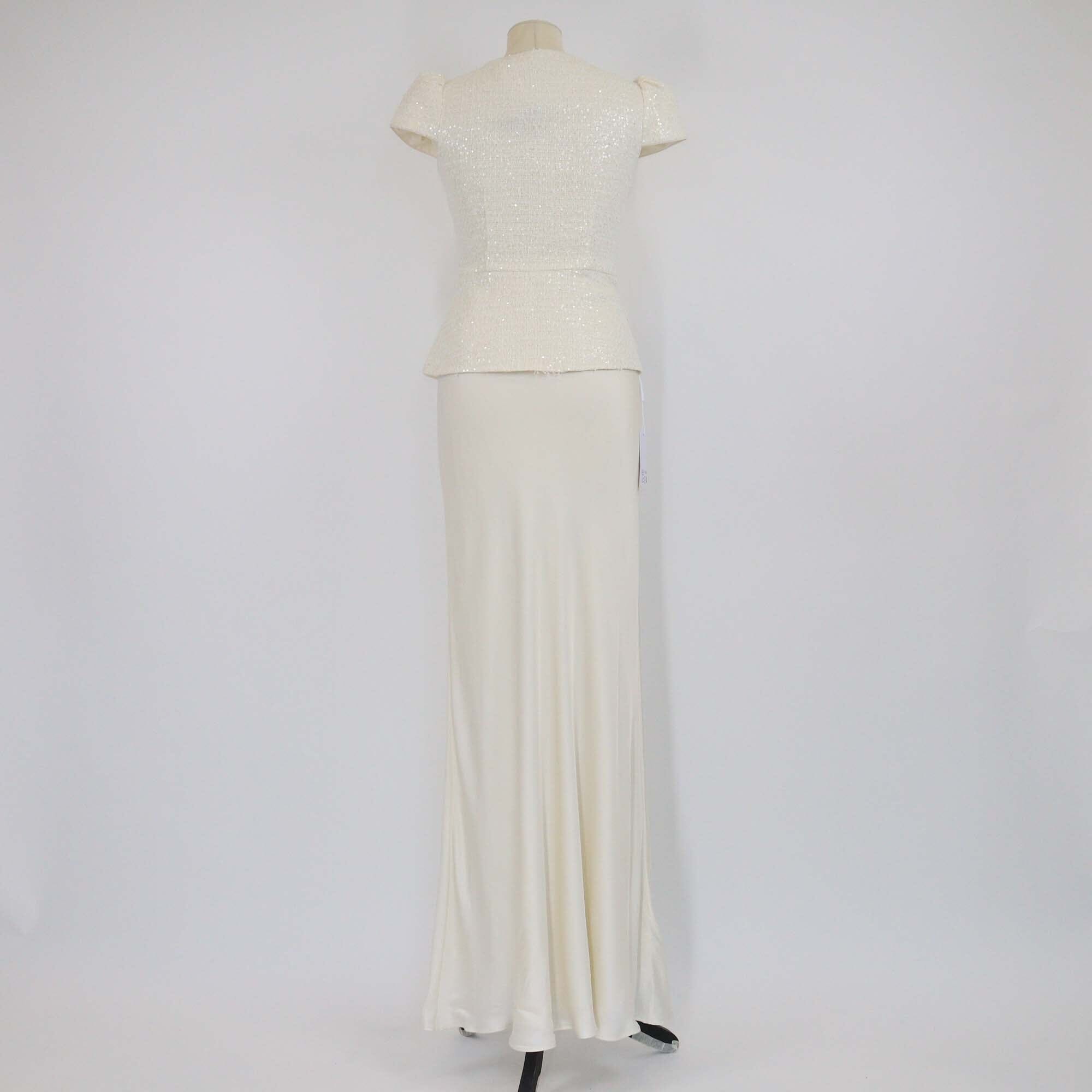 Self-Portrait Cream Sequins Boucle Bow Detail Maxi Dress Womens Self-Portrait 