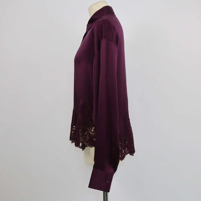 Ermano Scervino Purple Silk Lace Hem Boxy Shirt