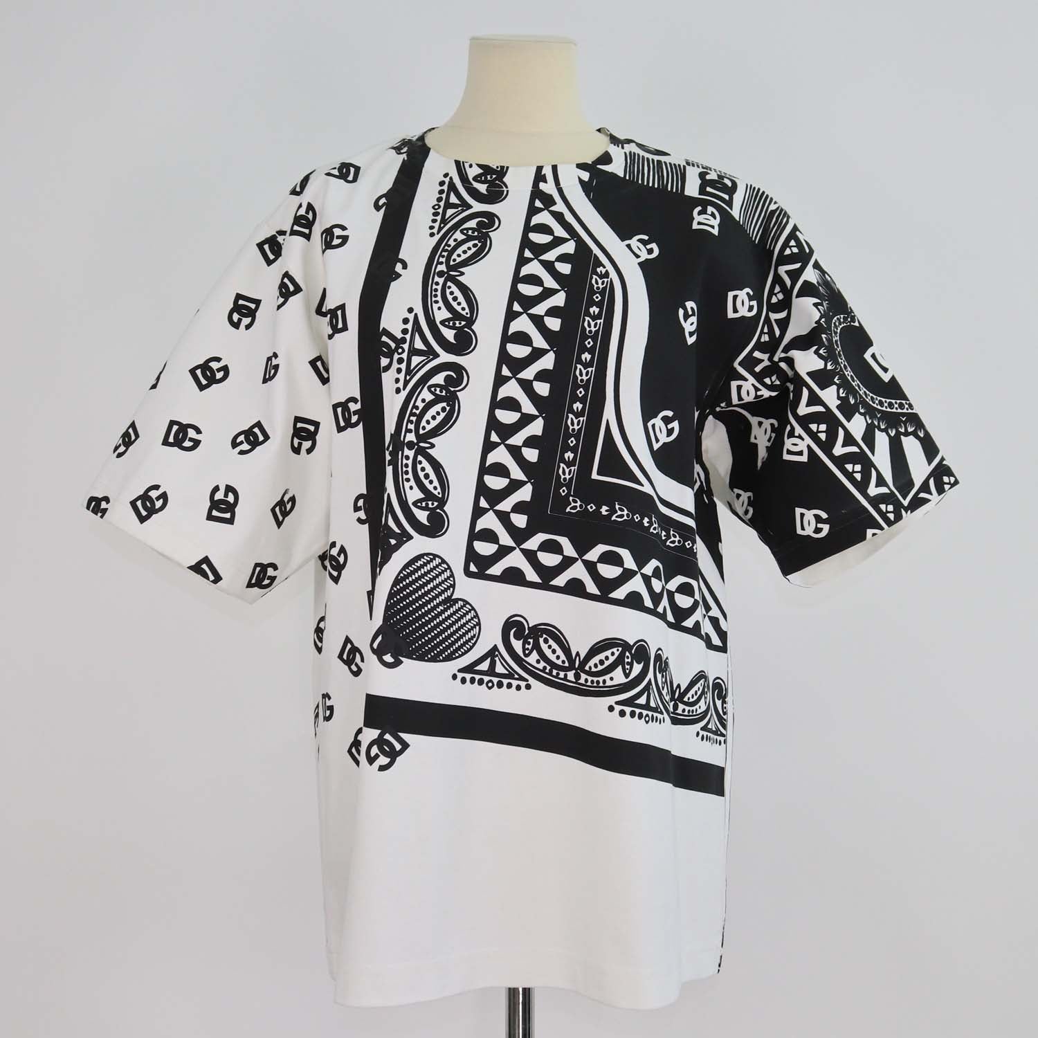 Dolce & Gabbana Black/White Bandana Printed Fabric Blend Crewneck T-Shirt