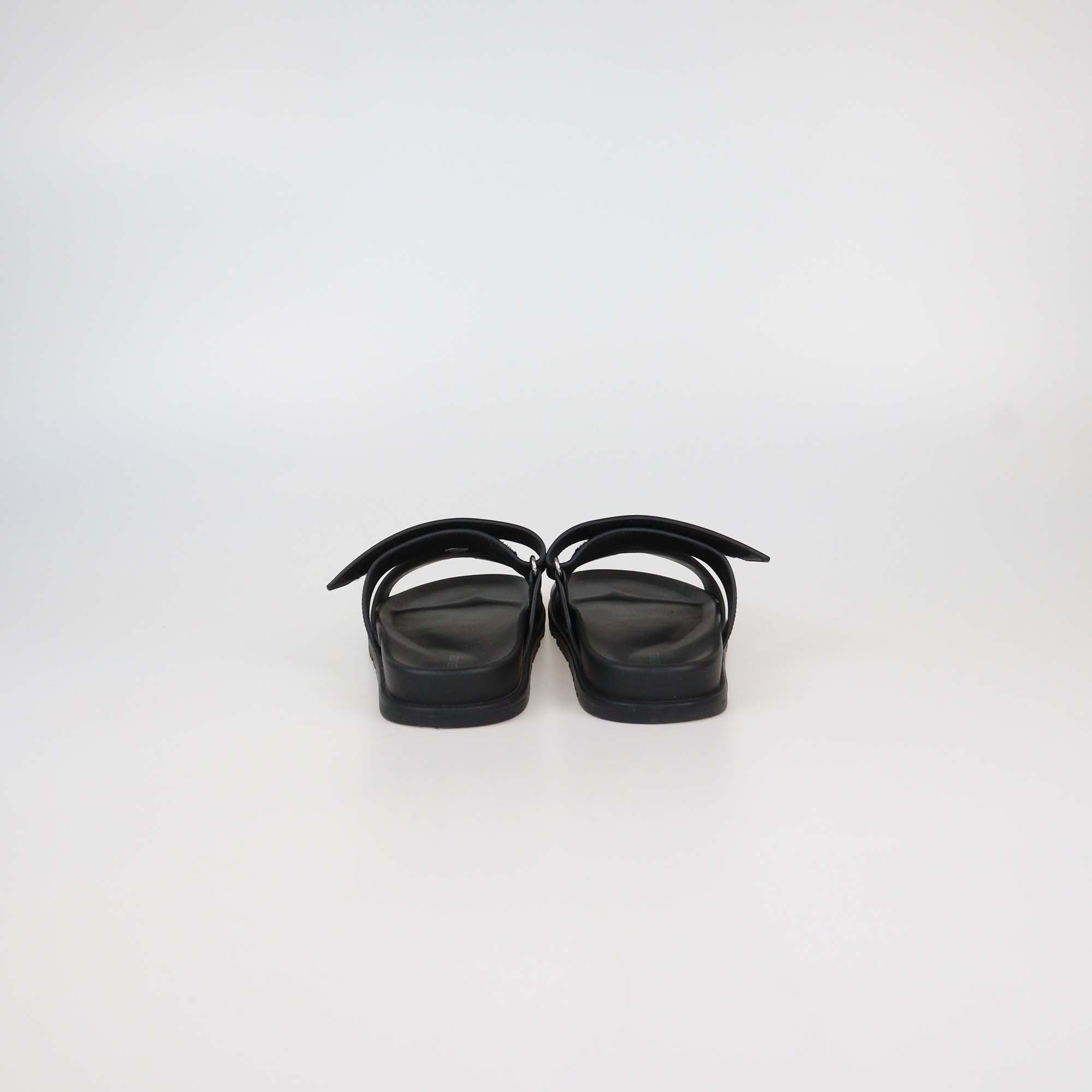 Hermes Black Leather Chypre Sandals