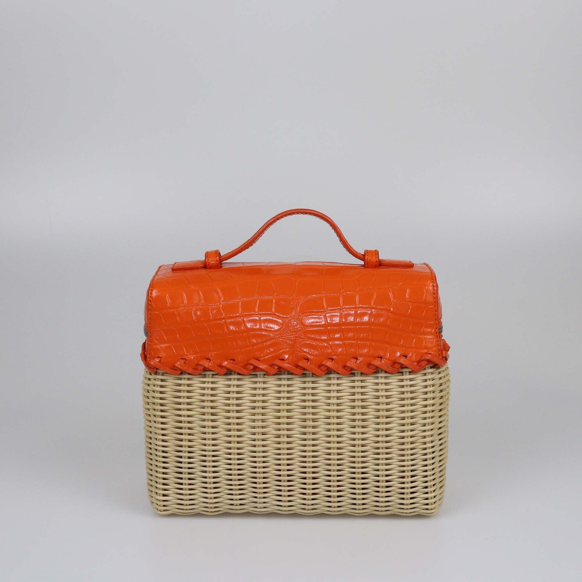 Loro Piana Orange Extra Pocket L19 Wicker Pouch Womens Loro Piana 