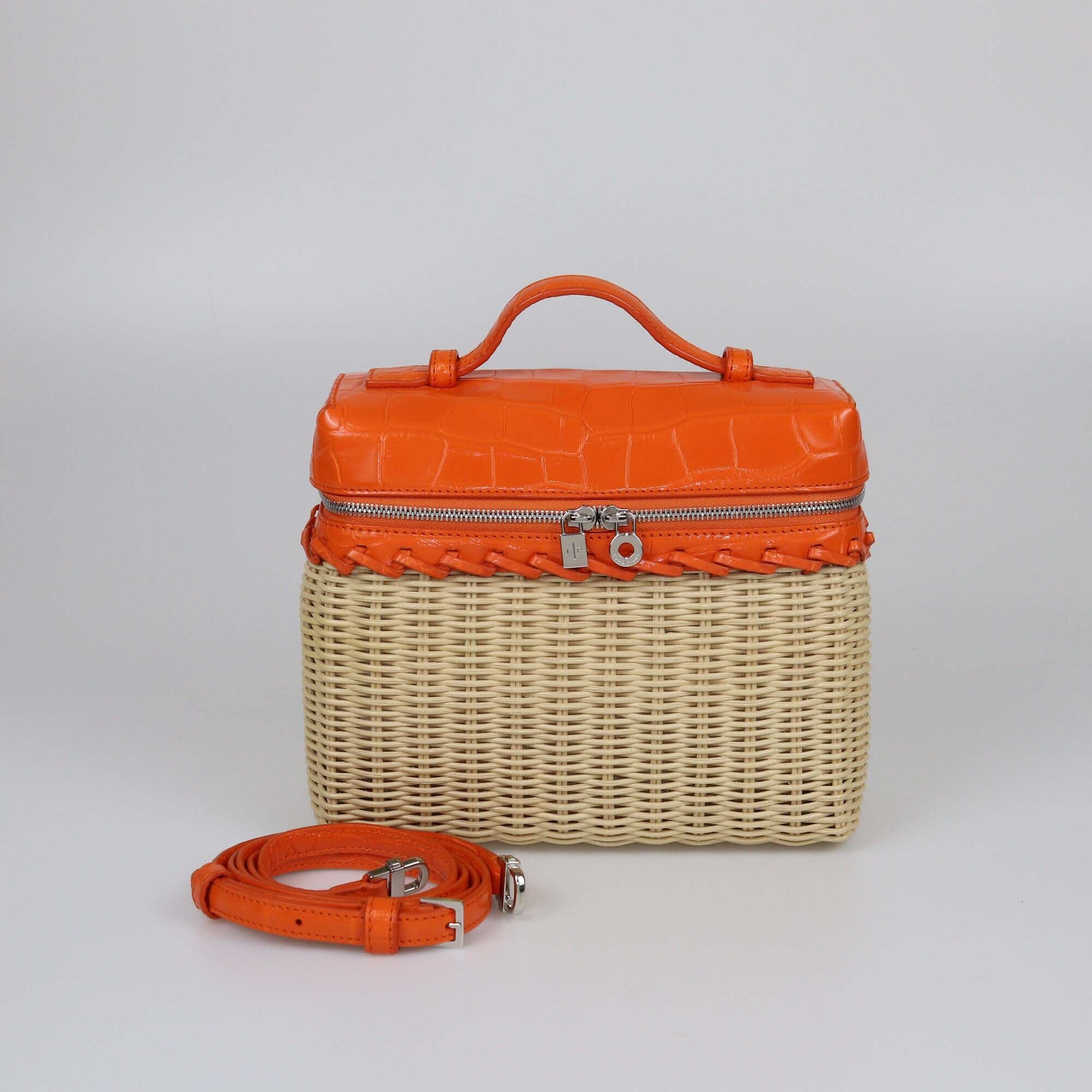 Loro Piana Orange Extra Pocket L19 Wicker Pouch Womens Loro Piana 