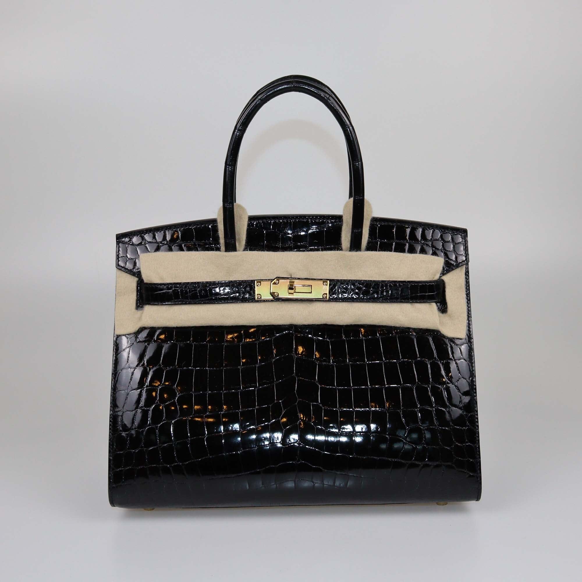 Hermes Noir Shiny Porosus Croc Birkin 30 GHW Womens Hermes 