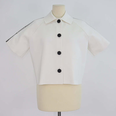 Christian Dior White/Black Knitted Short Sleeve Cropped Jacket