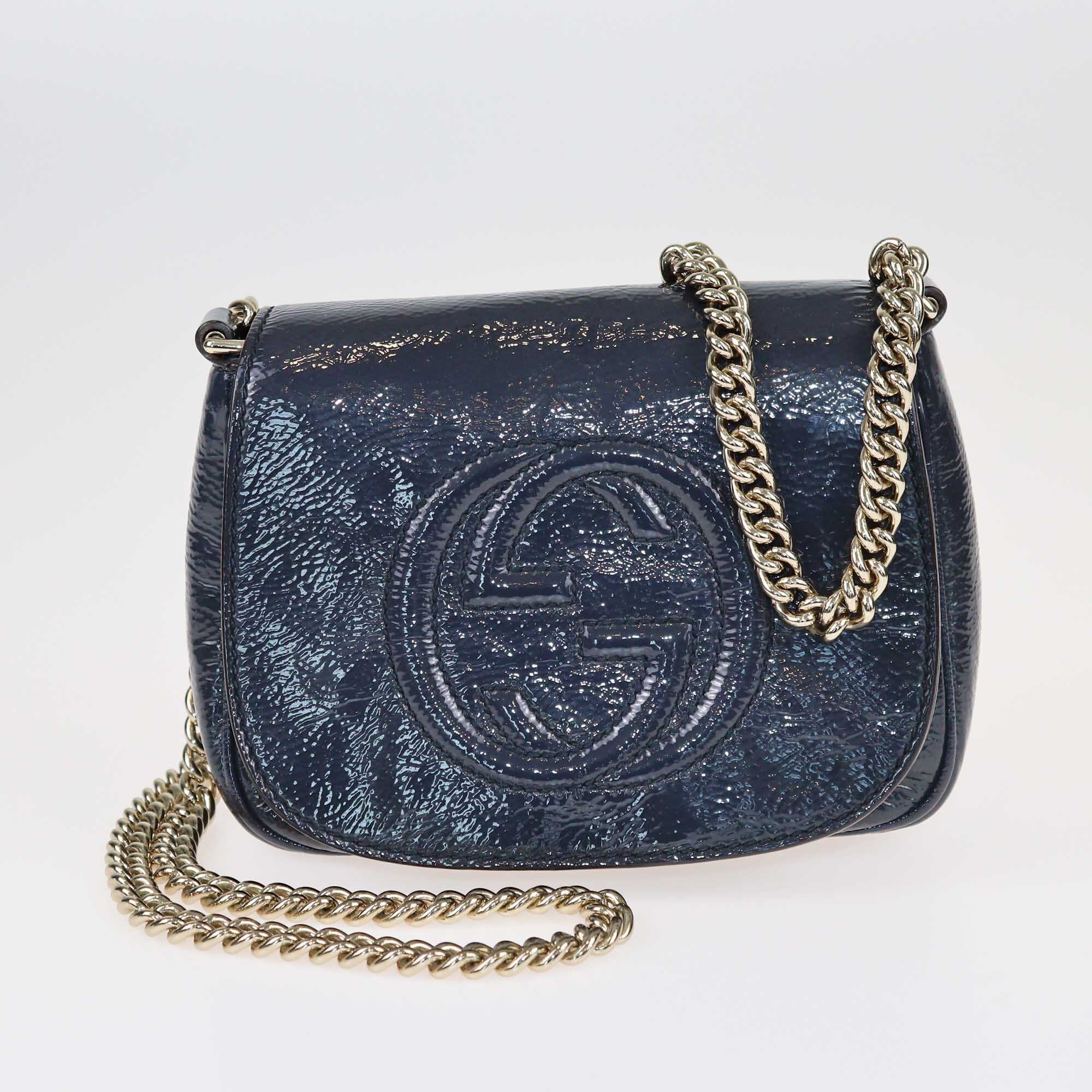 Gucci Navy Blue Small Soho Chain Crossbody Bag Bags Gucci 