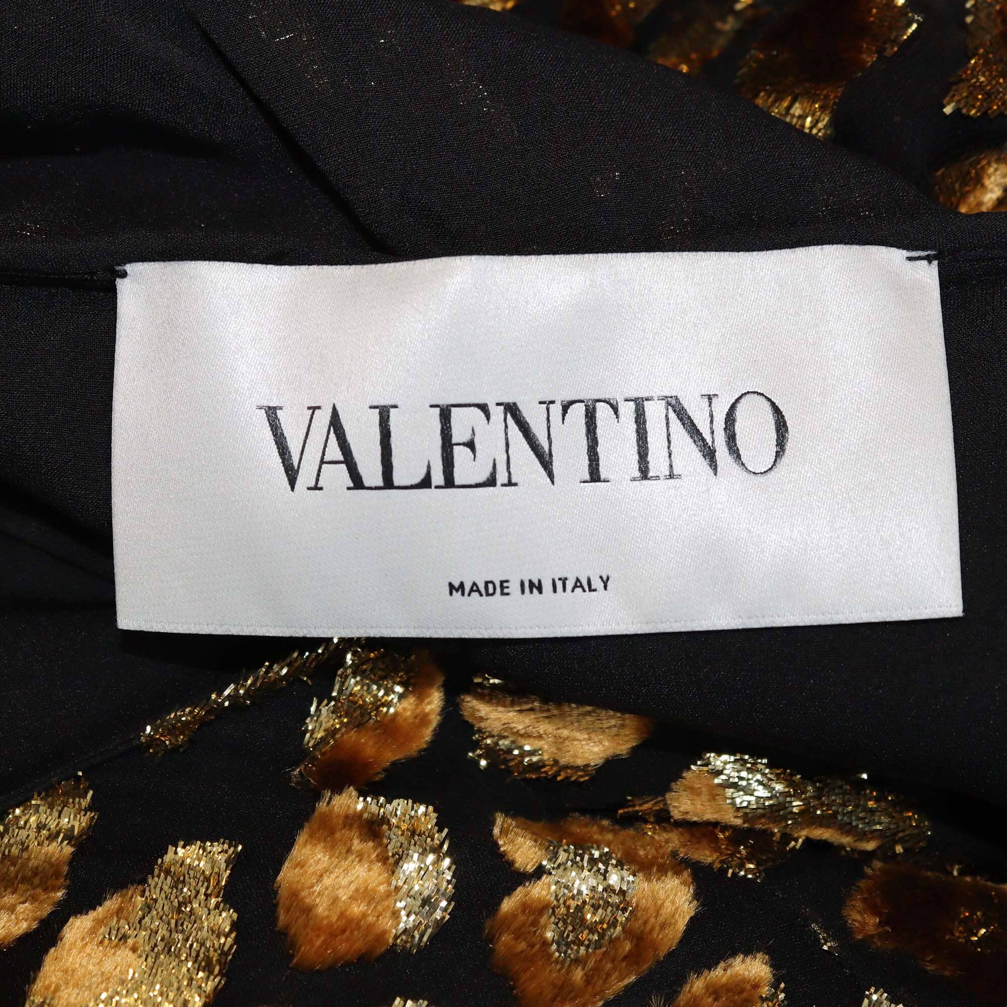 Valentino Black/Gold Leopard Patterned V Neck Belted Maxi Dress Womens Valentino 