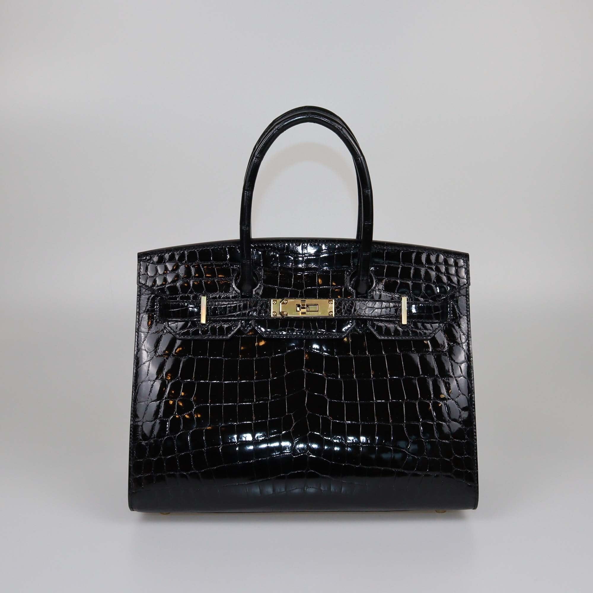 Hermes Noir Shiny Porosus Croc Birkin 30 GHW Womens Hermes 