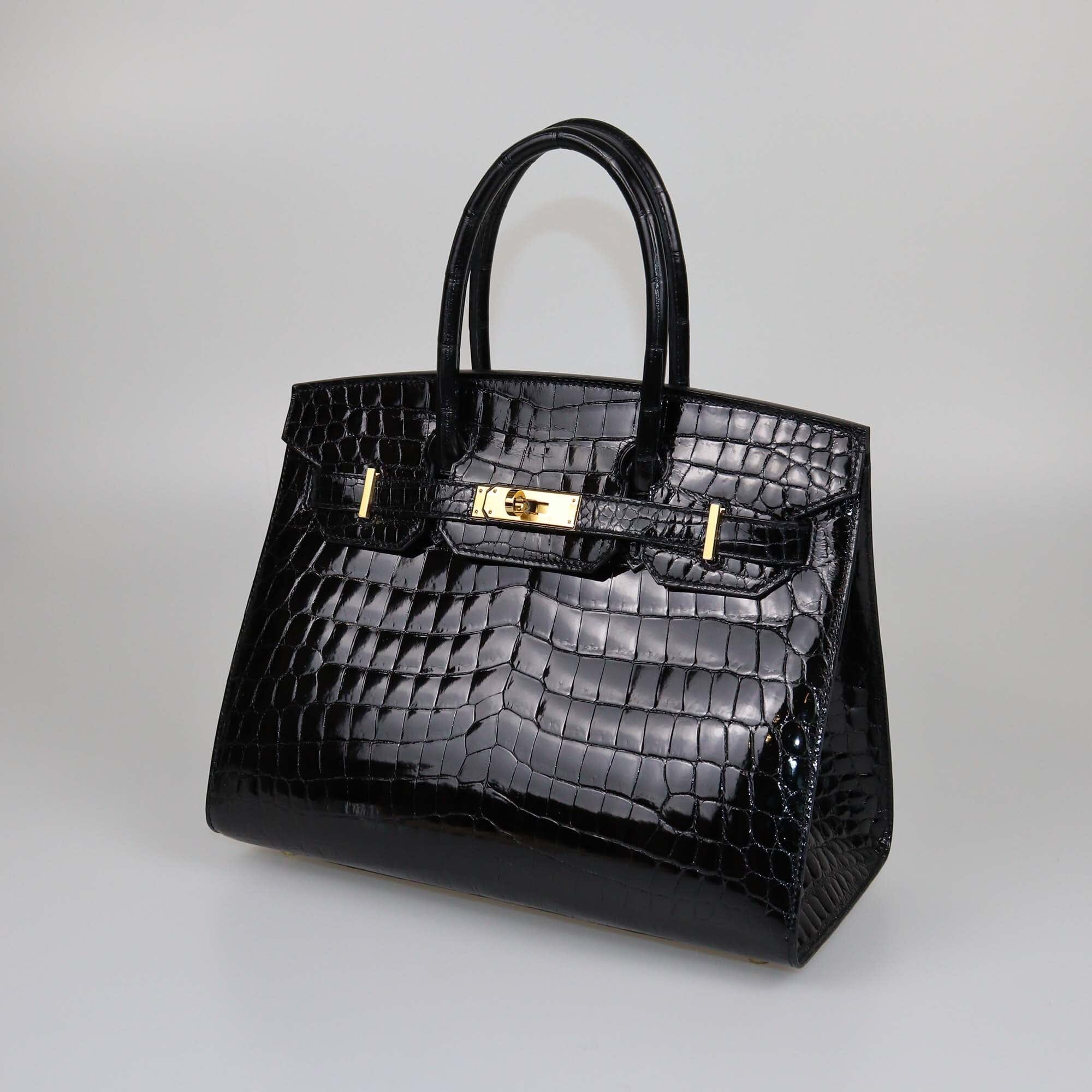 Hermes Noir Shiny Porosus Croc Birkin 30 GHW Womens Hermes 