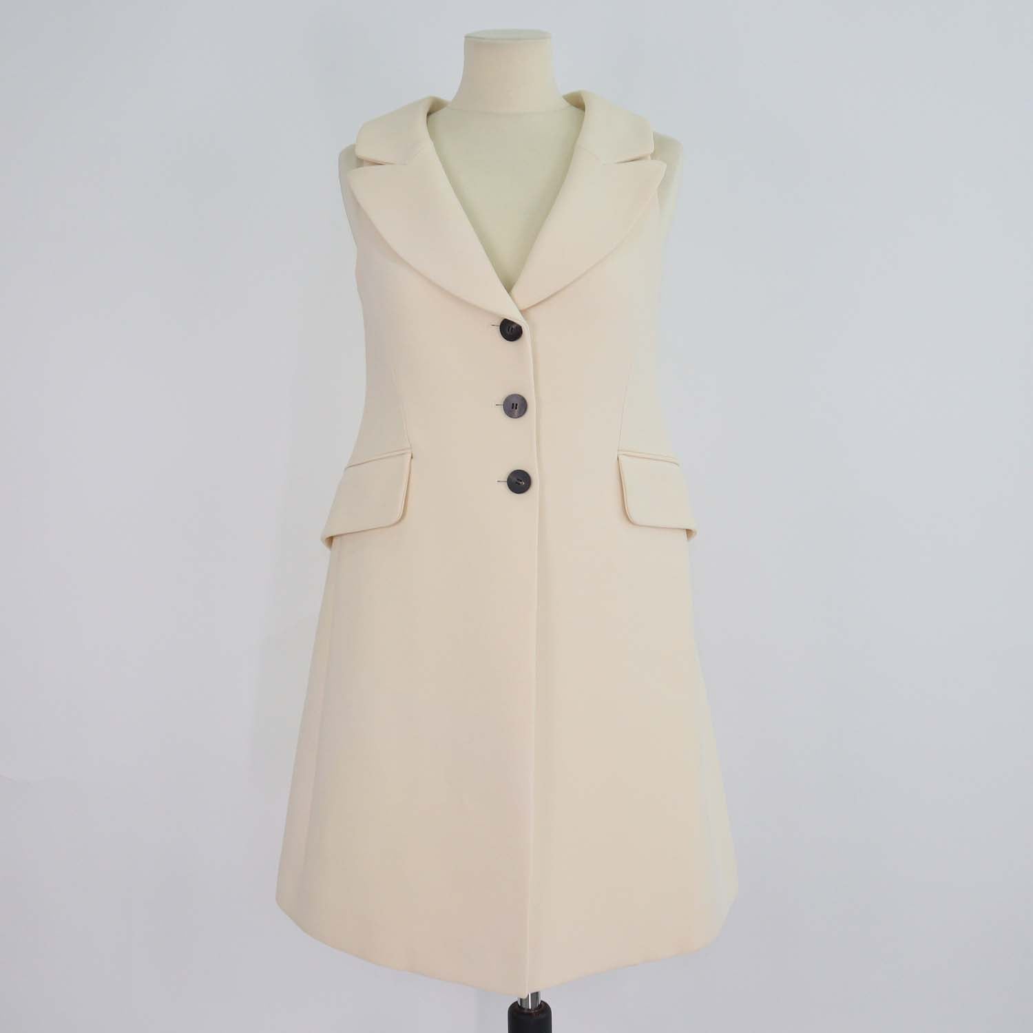 Christian Dior Cream Wool and Silk Sleeveless Mini Dress