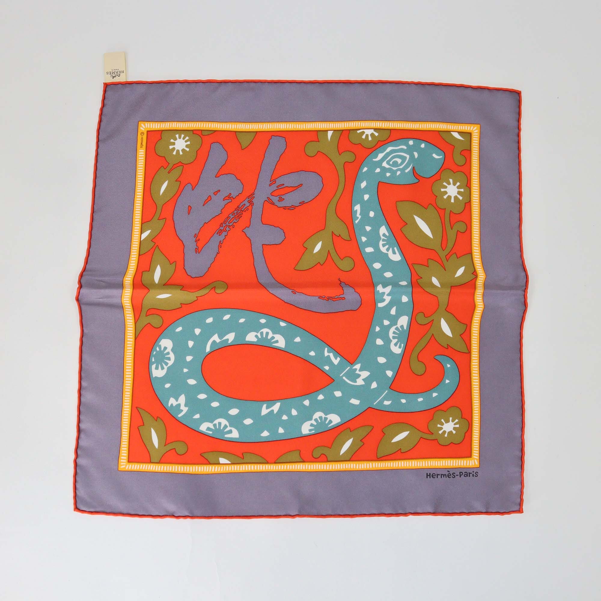 Hermes Gris Cendre/Orange/Khaki Annee du Serpent 45 Twill Womens Hermes 