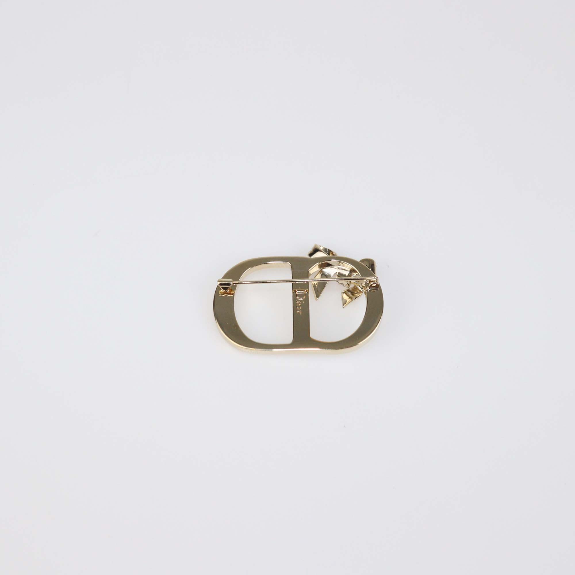 Christian Dior Gold Finish Metal Mother of Pearl Dior Shiny Bow Brooch