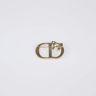 Christian Dior Gold Finish Metal Mother of Pearl Dior Shiny Bow Brooch