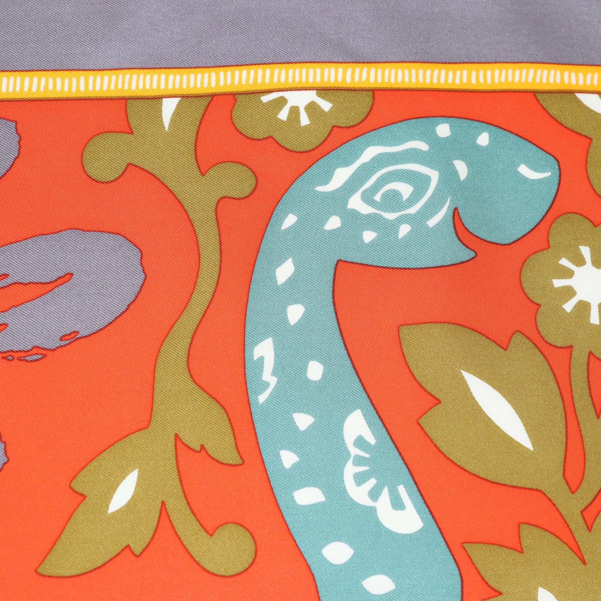 Hermes Gris Cendre/Orange/Khaki Annee du Serpent 45 Twill Womens Hermes 
