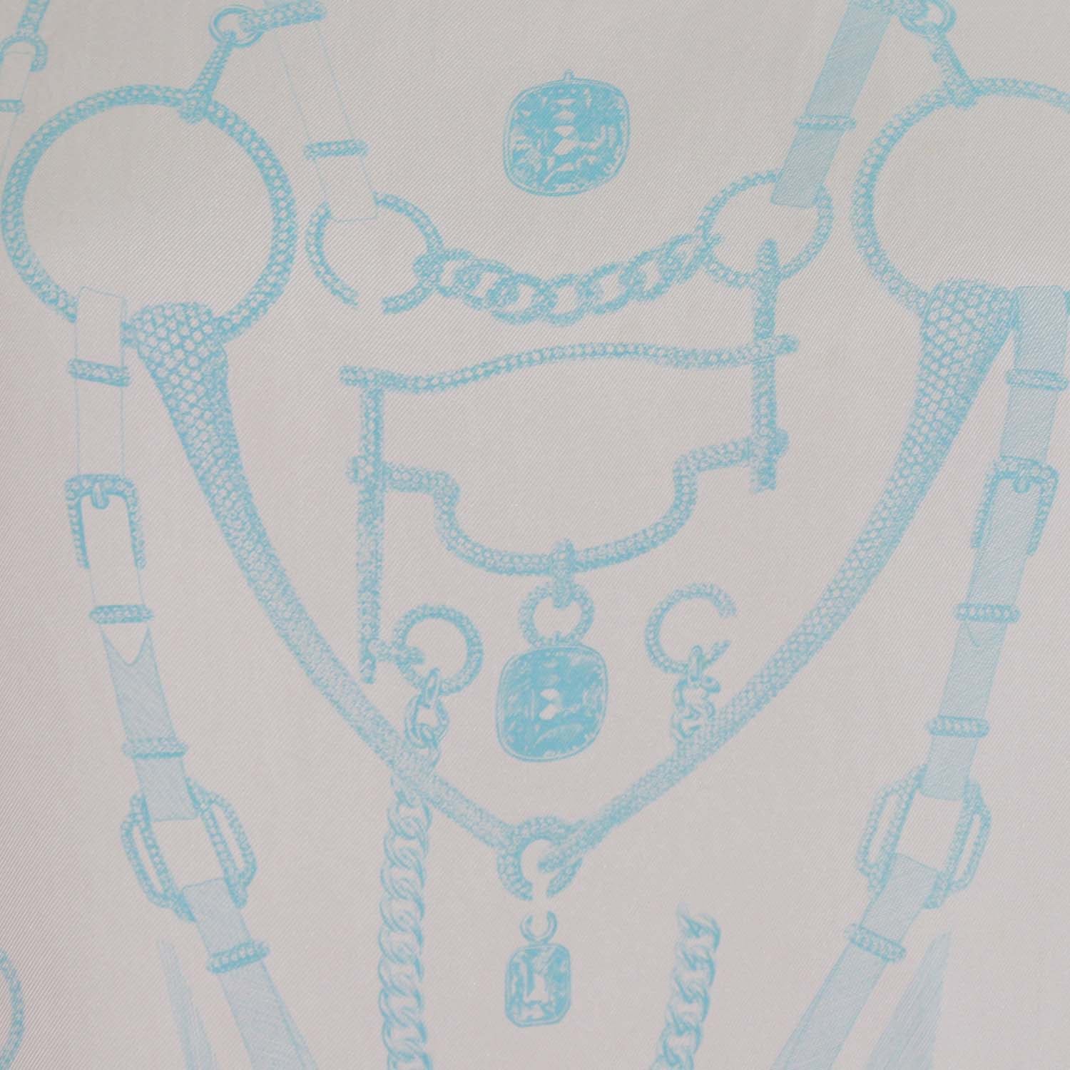 Hermes Blue, Beige Silk Parure De Gala Print Top