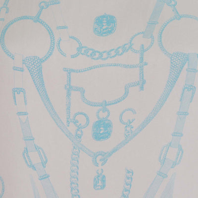 Hermes Blue, Beige Silk Parure De Gala Print Top