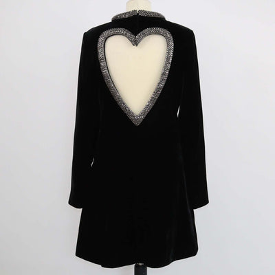 Saint Laurent Black Velvet Studded Embellished Longsleeve Mini Dress