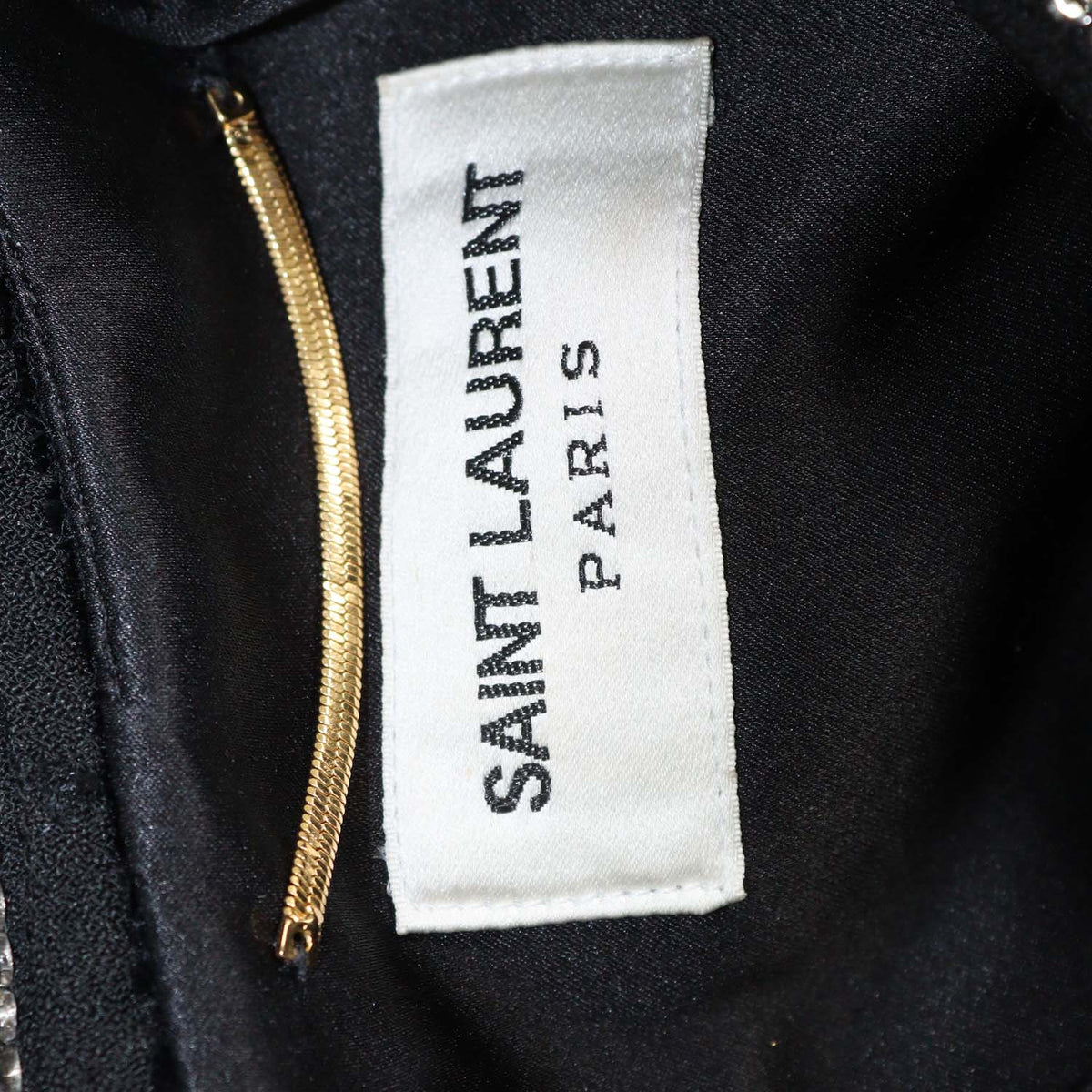 Saint Laurent Black Velvet Studded Embellished Longsleeve Mini Dress