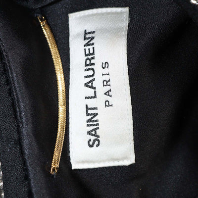 Saint Laurent Black Velvet Studded Embellished Longsleeve Mini Dress