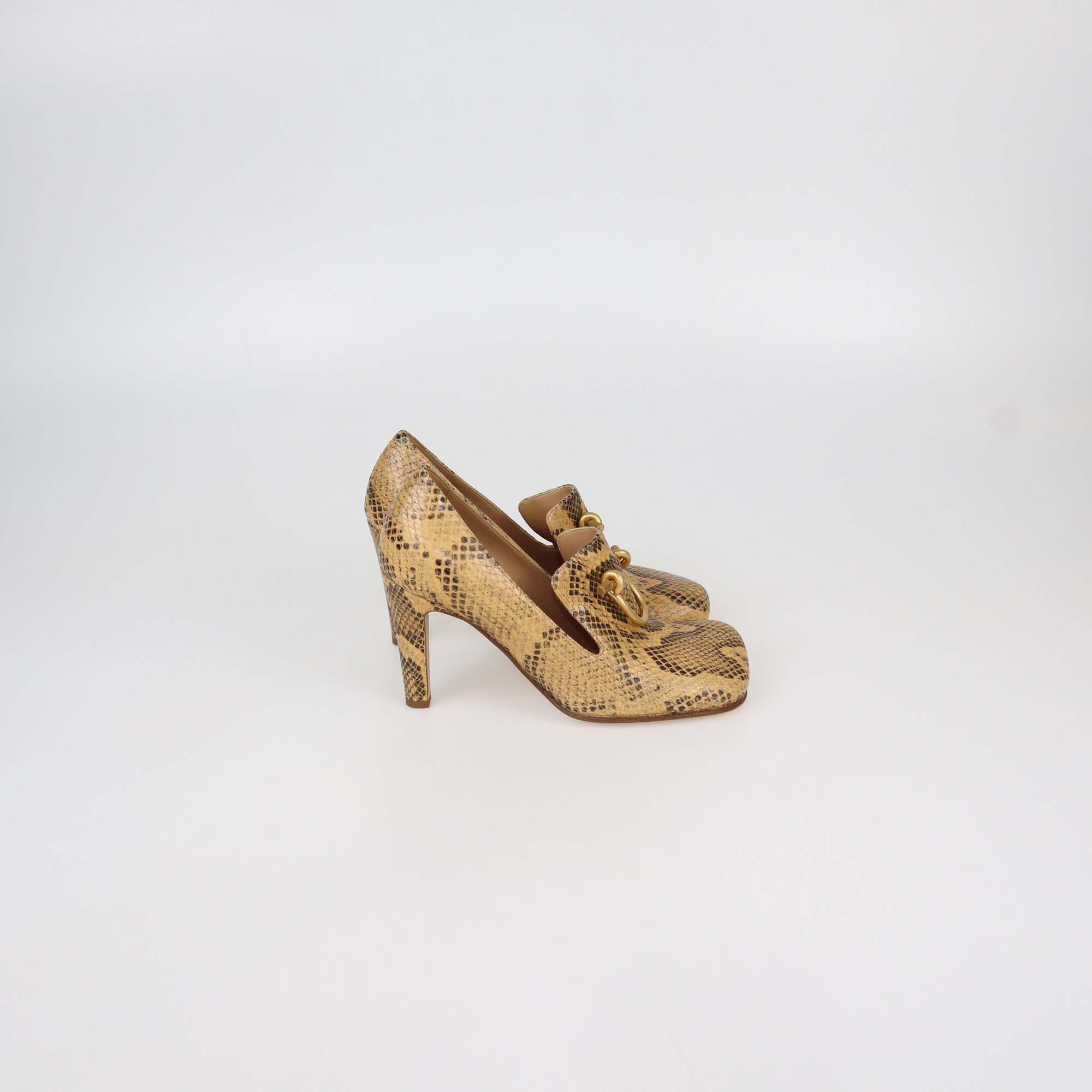 Bottega Veneta Brown Python Embossed Leather Knot Buckle Pumps