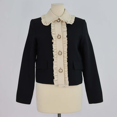 Gucci Black Wool Blend Ruffled Cropped Jacket