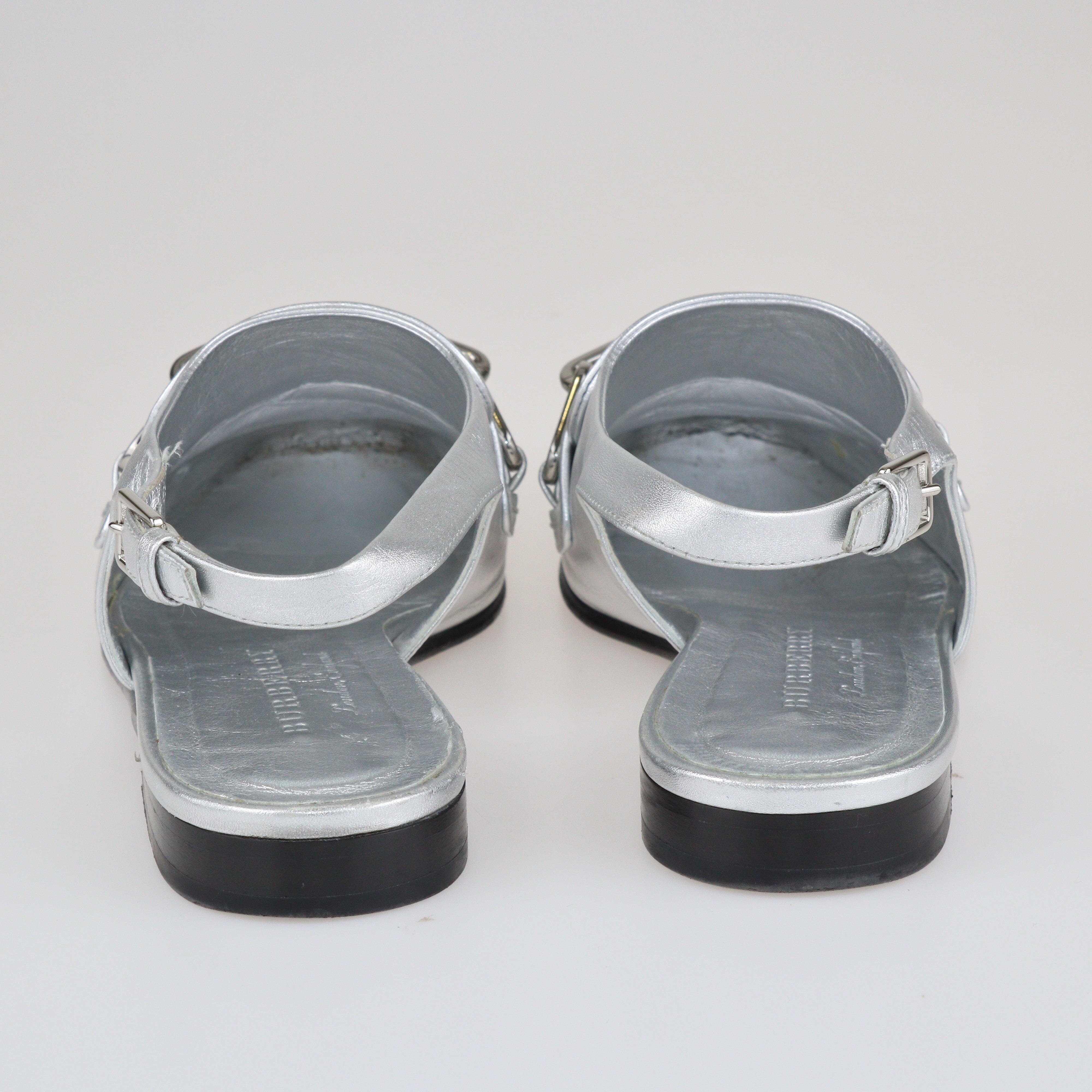 Silver Cheltown Slingback Loafers Sandals Shoes Burberry 