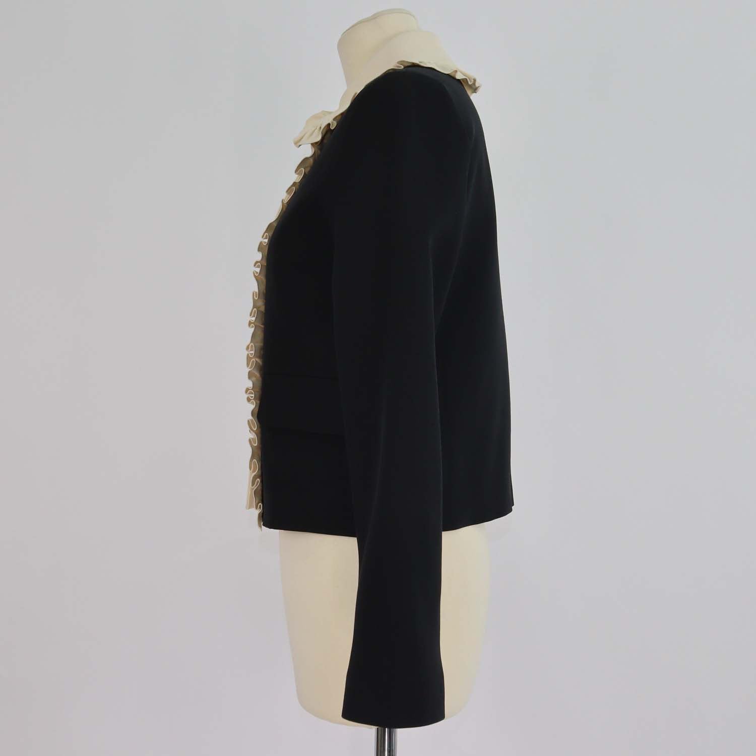 Gucci Black Wool Blend Ruffled Cropped Jacket