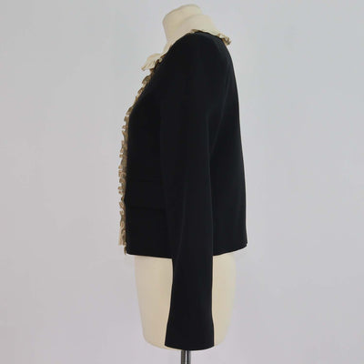 Gucci Black Wool Blend Ruffled Cropped Jacket