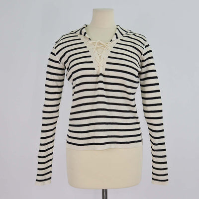 Christian Dior Cream/Black Linen/Knit Blend Stripe Sailor Collar Sweater