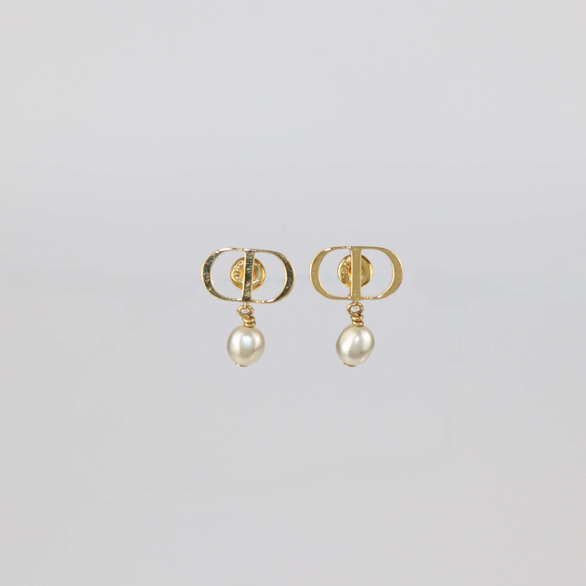 Christian Dior Gold Finish Metal Pearls Petit CD Earrings