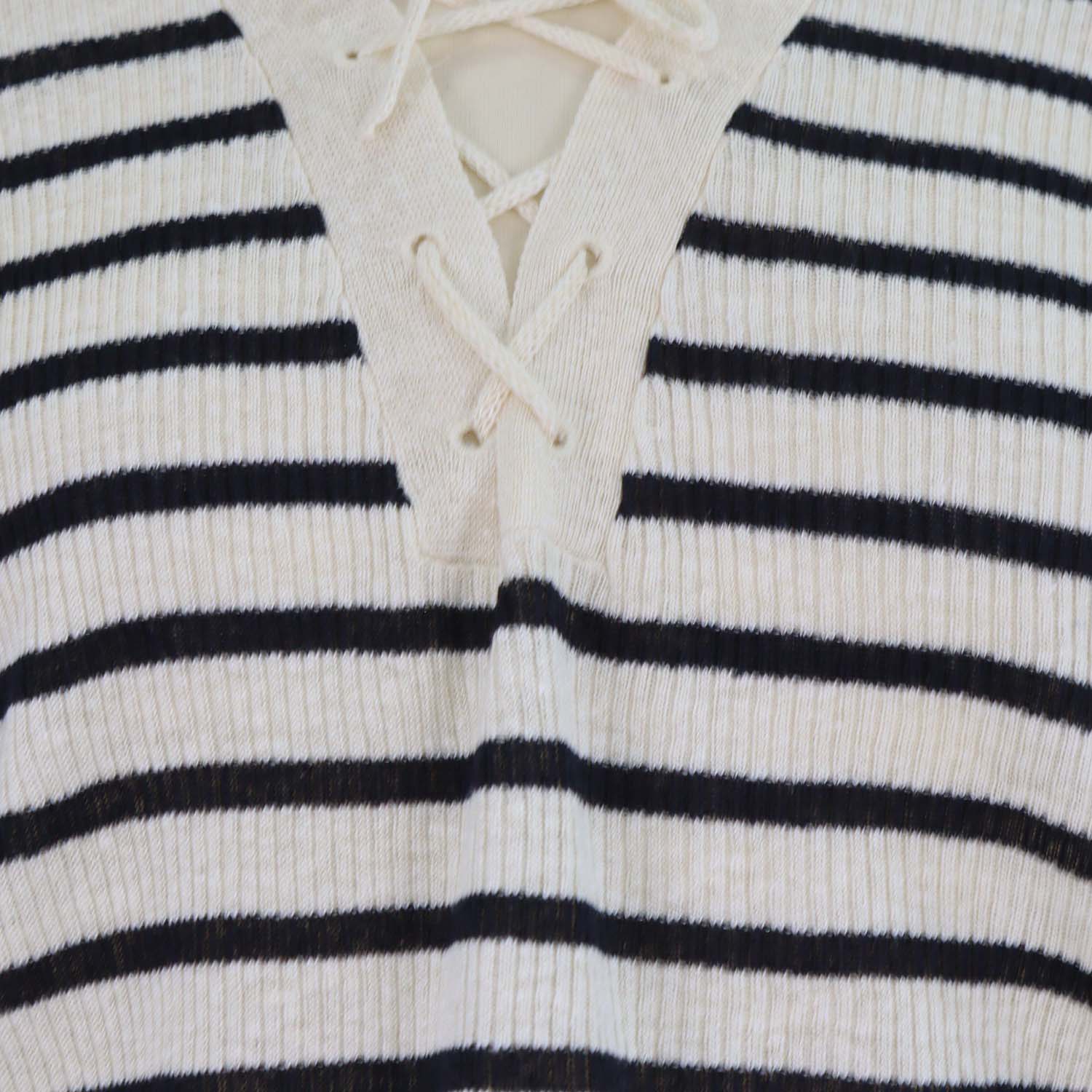 Christian Dior Cream/Black Linen/Knit Blend Stripe Sailor Collar Sweater