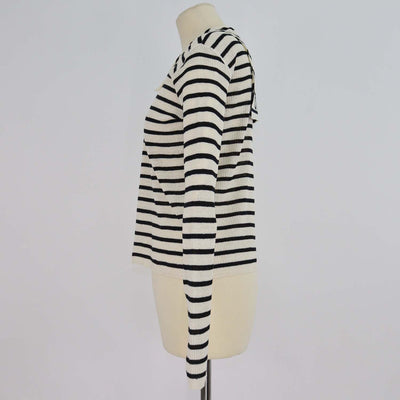 Christian Dior Cream/Black Linen/Knit Blend Stripe Sailor Collar Sweater