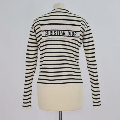 Christian Dior Cream/Black Linen/Knit Blend Stripe Sailor Collar Sweater