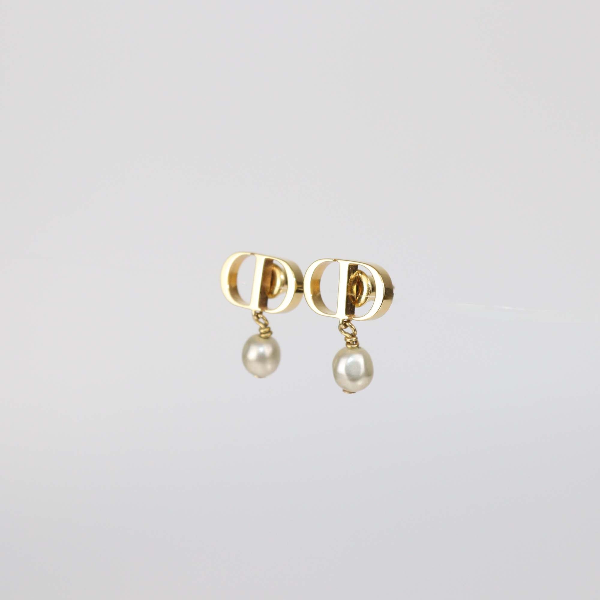 Christian Dior Gold Finish Metal Pearls Petit CD Earrings