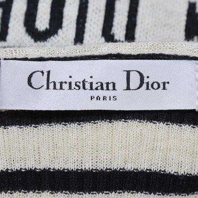 Christian Dior Cream/Black Linen/Knit Blend Stripe Sailor Collar Sweater