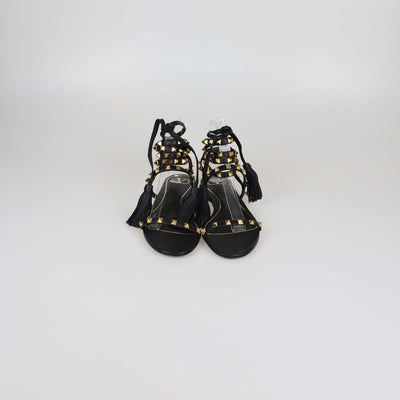 Valentino Black Leather Rockstud Gladiator Tassel Sandals