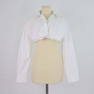 Jacquemus White Cotton Blend La Chemise Bahia Cropped Top