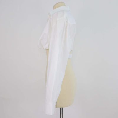 Jacquemus White Cotton Blend La Chemise Bahia Cropped Top