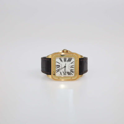 Cartier 18K Yellow Gold/Black Alligator Leather Large Santos Watch