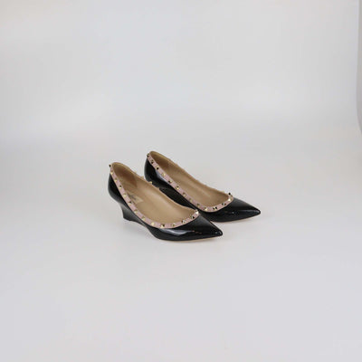 Valentino Black/Mauve Patent Leather Rockstud Pointed Toe Wedge Pumps