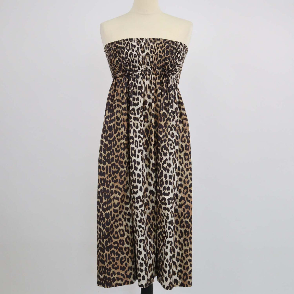 Ganni Brown Cotton Leopard Print Strapless Dress
