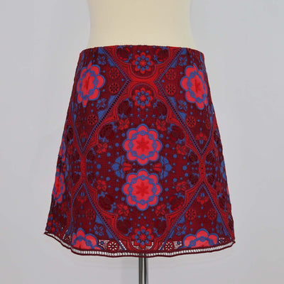 Sandro Red/Blue Jersey Floral Lace Lily Mini Skirt