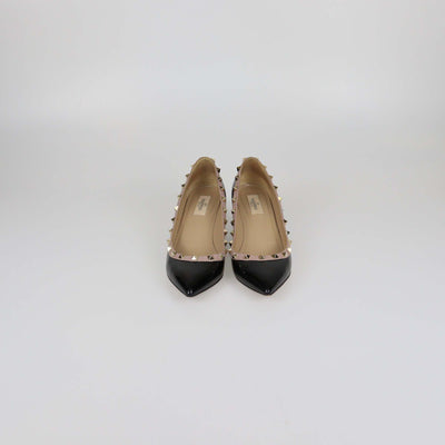 Valentino Black/Mauve Patent Leather Rockstud Pointed Toe Wedge Pumps