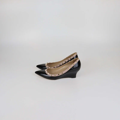 Valentino Black/Mauve Patent Leather Rockstud Pointed Toe Wedge Pumps
