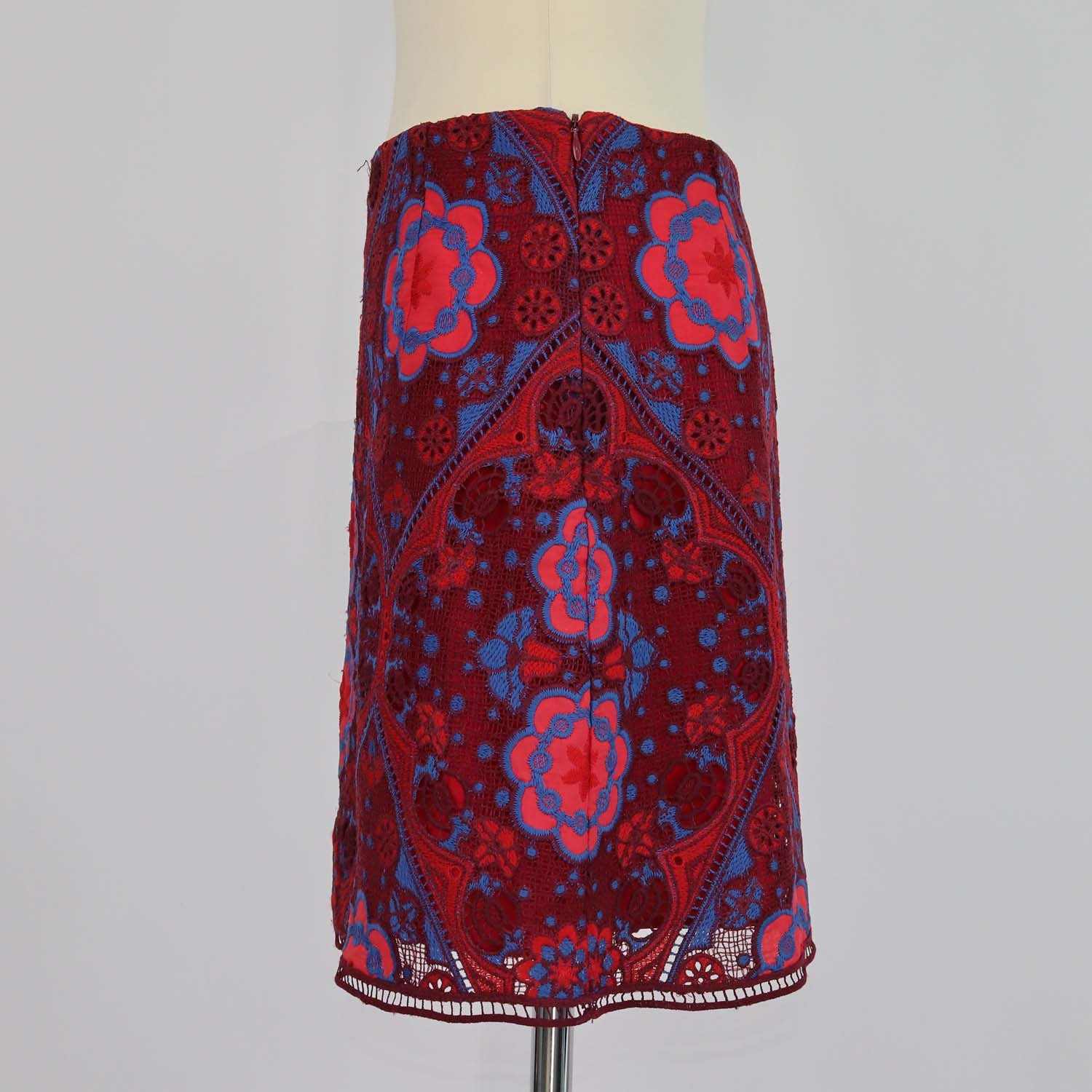 Sandro Red/Blue Jersey Floral Lace Lily Mini Skirt