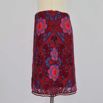 Sandro Red/Blue Jersey Floral Lace Lily Mini Skirt