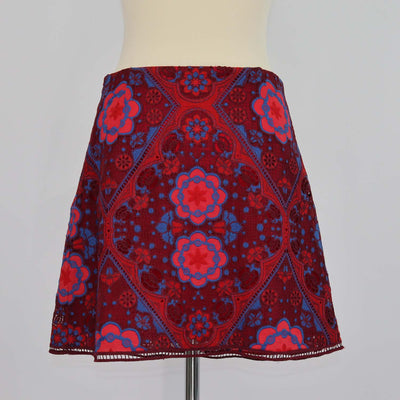 Sandro Red/Blue Jersey Floral Lace Lily Mini Skirt