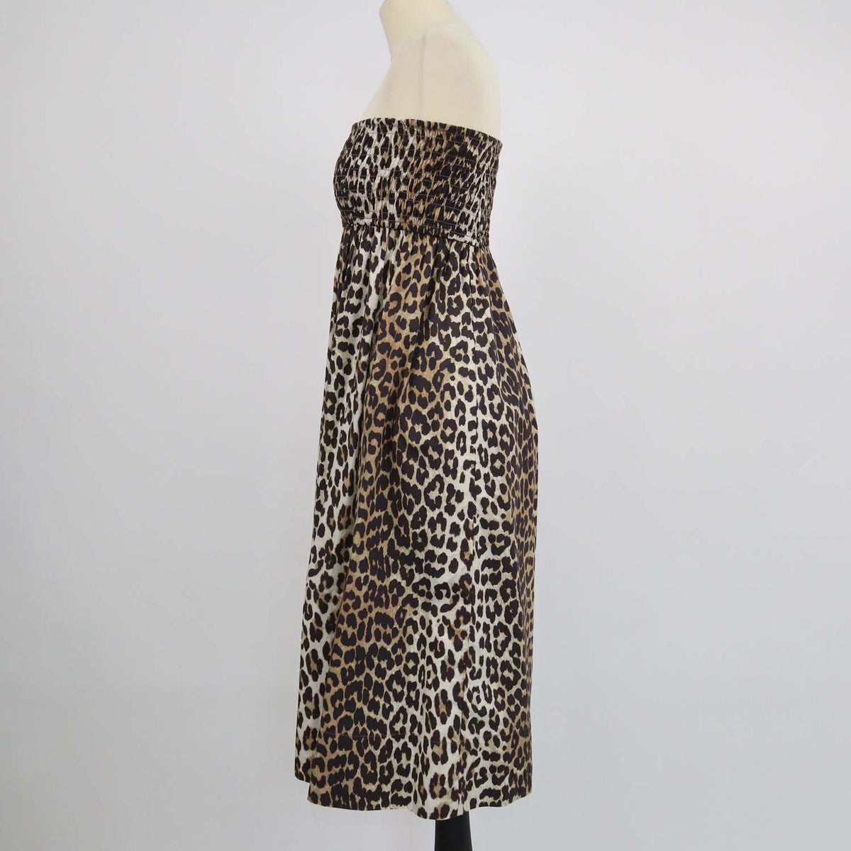 Ganni Brown Cotton Leopard Print Strapless Dress