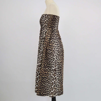 Ganni Brown Cotton Leopard Print Strapless Dress