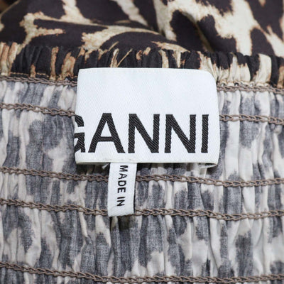 Ganni Brown Cotton Leopard Print Strapless Dress