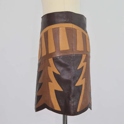 Just Cavalli Tricolor Leather Jagged Tree Mini Skirt